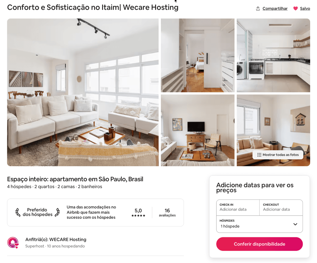 Anúncio WeCare no Airbnb — Superhost e Preferido dos Hóspedes